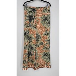 RACHEL ZOE TROPICAL PALM TREE PRINT WIDE LEG PALAZZO PANTS SATIN MEDIUM NWT